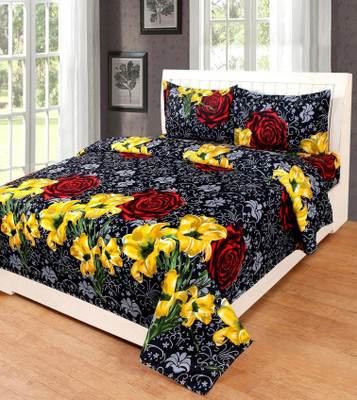 Radhey Textile 140 TC Microfiber Double 3D Printed Flat Bedsheet(Pack of 1, Multicolor)