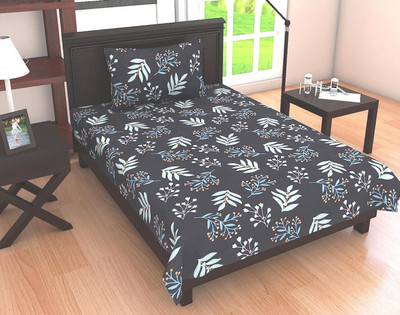 RUSTIC LINEN 144 TC Microfiber Single Printed Flat Bedsheet(Pack of 1, Dark Blue:Light Blue)
