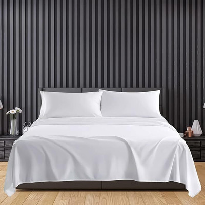 lacoza 400 TC Microfiber Super King Solid Flat Bedsheet(Pack of 1, White)