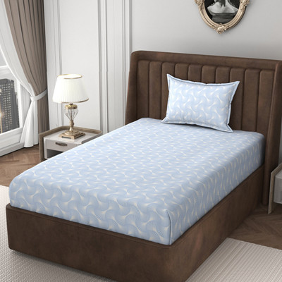 HIDECOR 280 TC Microfiber Single Self Design Flat Bedsheet(Pack of 1, Blue)