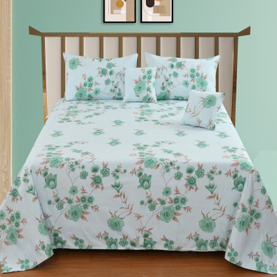 CLOVIS KRAFTS Cotton King Flat 300 TC Floral Bedsheet(Pack of 1, Light Green)