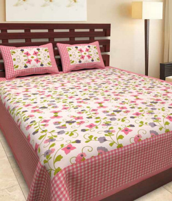 E ELMA 144 TC Cotton Double Jaipuri Prints Flat Bedsheet(Pack of 1, Multicolor)
