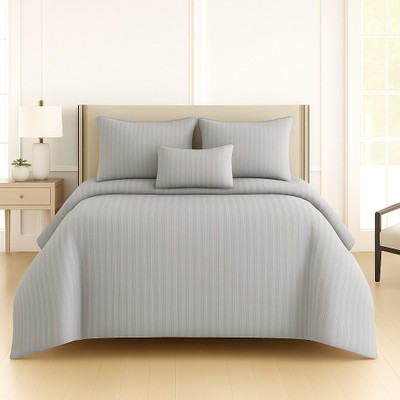 DECOR2ADMIRE 300 TC Cotton Double Striped Flat Bedsheet(Pack of 1, Grey)