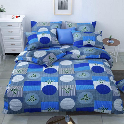G M Textile 125 TC Cotton Double Geometric Flat Bedsheet(Pack of 1, Blue)