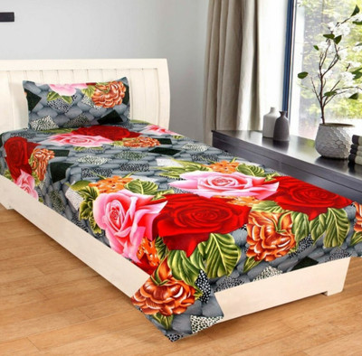 VH HUB 120 TC Cotton Single Printed Flat Bedsheet(Pack of 1, Multicolor)