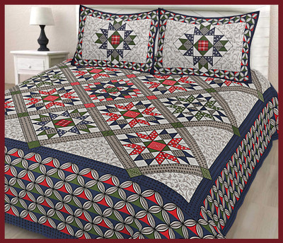 JAIPUR PRINTS Cotton Double Flat 144 TC Jaipuri Prints Bedsheet(Pack of 1, Blue)