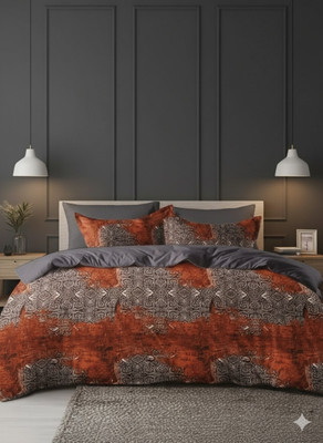 S K HANDLOOM Cotton Double Flat 155 TC Printed Bedsheet(Pack of 1, Orange)