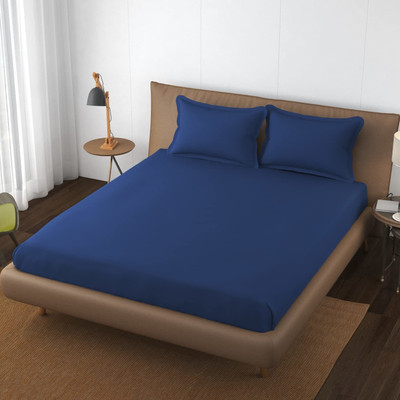 TURIYA 180 TC Microfiber Double Solid Flat Bedsheet(Pack of 1, Navy Blue)