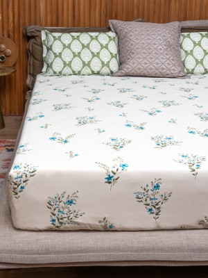 Urban Space 220 TC Cotton Double Floral Flat Bedsheet(Pack of 1, Amsterdam Valley Blue)