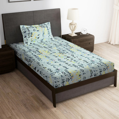 Story@home 180 TC Microfiber Single Printed Flat Bedsheet(Pack of 1, Grey)