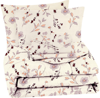 VAS COLLECTIONS 220 TC Microfiber Double Abstract Flat Bedsheet(Pack of 1, Light Cream (Bed in Bag), ( 1 Comforter , 1 Bedsheets,2 Pillow Covers))