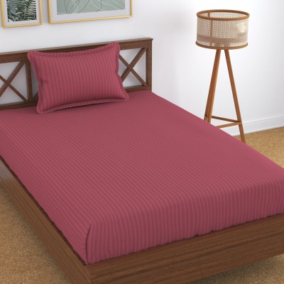 Homefab India 140 TC Cotton Single Striped Flat Bedsheet(Pack of 1, Pink)