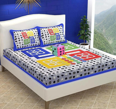 sr enterprises Cotton Double Flat 330 TC Printed Bedsheet(Pack of 1, Blue)