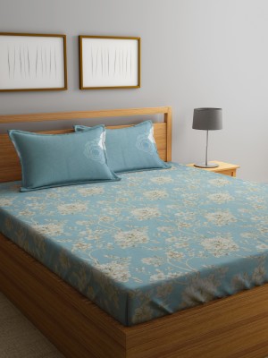Klotthe 210 TC Cotton King Printed Flat Bedsheet(Pack of 1, Turquoise)