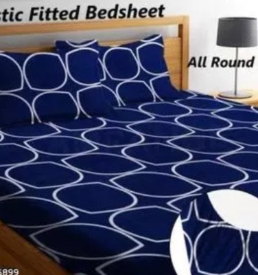asha traders 220 TC Cotton Double Geometric Fitted (Elastic) Bedsheet(Pack of 1, Navy Blue)