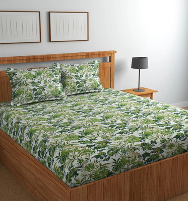 NCS Cotton Double Flat 300 TC Floral Bedsheet(Pack of 1, Green)