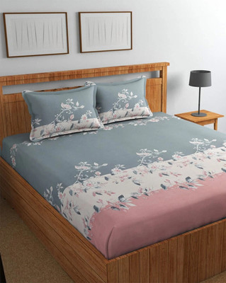 TINDLER KNOTS Microfiber, Cotton King Fitted (Elastic) 300 TC Printed Bedsheet(Pack of 1, Grey-Pink)