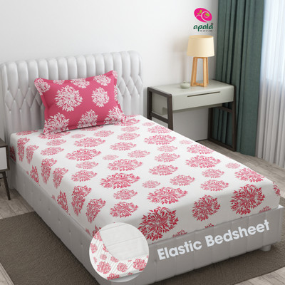 Apala 280 TC Microfiber Single Floral Fitted (Elastic) Bedsheet(Pack of 1, White & Mauve)