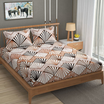 DECORHUT FAB Woolen, Velvet Double Fitted (Elastic) 254 TC Printed Bedsheet(Pack of 1, Multicolor)