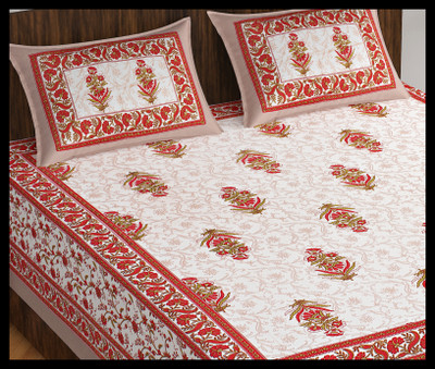JAIPUR PRINTS Cotton Double Flat 160 TC Jaipuri Prints Bedsheet(Pack of 1, Brown)