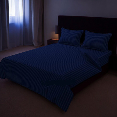 ABC Cotton King Flat 240 TC Striped Bedsheet(Pack of 1, Blue)