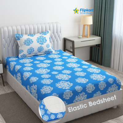 Flipkart SmartBuy Microfiber Single Fitted (Elastic) 280 TC Polka Bedsheet(Pack of 1, Blue & White)