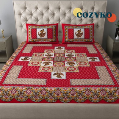 COZYKO 144 TC Cotton Double Abstract Flat Bedsheet(Pack of 1, Red)