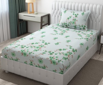 Freshfromloom 144 TC Microfiber Single Floral Flat Bedsheet(Pack of 1, Soft Cyan)