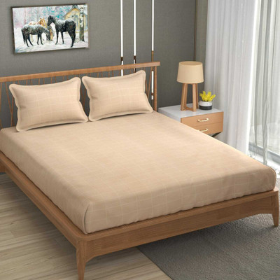 BELEZA FURNISHING Cotton Double Flat 144 TC Checkered Bedsheet(Pack of 1, pyazi)