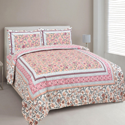 EasyGoods Cotton King Flat 240 TC Jaipuri Prints Bedsheet(Pack of 1, Pink)