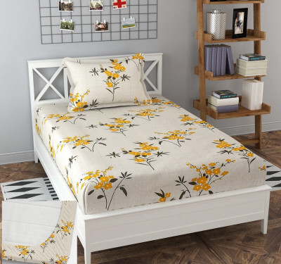 BLUEDOT 160 TC Microfiber Single Floral Fitted (Elastic) Bedsheet(Pack of 1, Multicolor)
