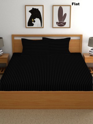 real dream 200 TC Cotton Double Striped Flat Bedsheet(Pack of 1, Black)