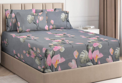 VAS COLLECTIONS 160 TC Cotton Double Floral Flat Bedsheet(Pack of 1, Pink Grey)