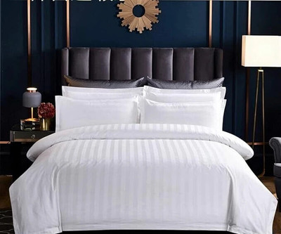 ARDM 400 TC Cotton Double Striped Flat Bedsheet(Pack of 1, White)