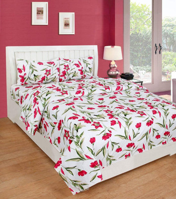 RAMHANDLOOM 150 TC Polycotton Double 3D Printed Flat Bedsheet(Pack of 1, Multicolor85)
