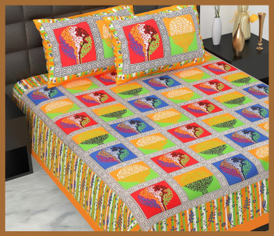 JAIPUR PRINTS Cotton Double Flat 210 TC Jaipuri Prints Bedsheet(Pack of 1, Multicolor)
