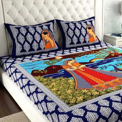 Leo Creation Cotton Double Flat 144 TC Jaipuri Prints Bedsheet(Pack of 1, Blue, Red, Green, Black, Green, Dark Green, Orange, Brown)