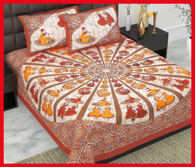 JAIPUR PRINTS Cotton Double Flat 240 TC Jaipuri Prints Bedsheet(Pack of 1, Maroon)