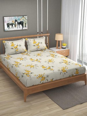 CHHILAKIYA 300 TC Cotton King Floral Fitted (Elastic) Bedsheet(Pack of 1, Yellow Floral)