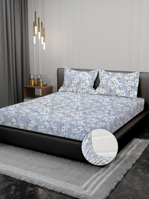 Adorn 320 TC Cotton King Jaipuri Prints Fitted (Elastic) Bedsheet(Pack of 1, Grey)