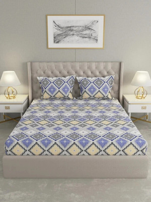 Raymond Home 110 TC Microfiber Double Geometric Flat Bedsheet(Pack of 1, Blue)