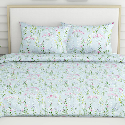 haus & kinder Cotton Double Flat 186 TC Printed Bedsheet(Pack of 1, Skyblue, Green, Pink)