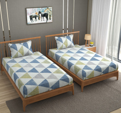 TURIYA Cotton Single Flat 180 TC Self Design Bedsheet(Pack of 2, Blue, Grey)