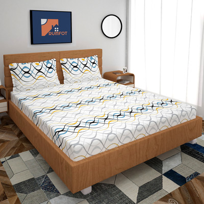 zelto Cotton King Fitted (Elastic) 210 TC Floral Bedsheet(Pack of 1, White)