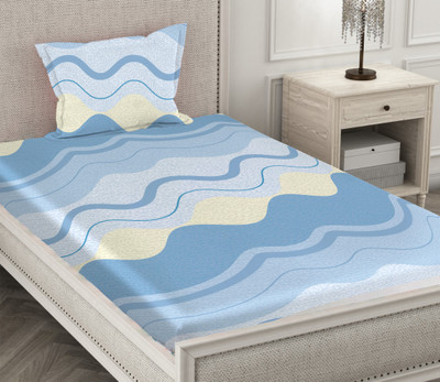 Nt@ub 220 TC Cotton Single Printed Flat Bedsheet(Pack of 1, Sky Blue)