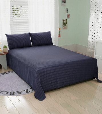 BELVOSTUM Microfiber Double Flat 180 TC Striped Bedsheet(Pack of 1, Navy Blue)