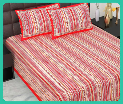 JAIPUR PRINTS Cotton Double Flat 210 TC Jaipuri Prints Bedsheet(Pack of 1, Red)
