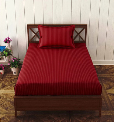 HOMYBEES Cotton Single Flat 210 TC Striped Bedsheet(Pack of 1, Maroon)
