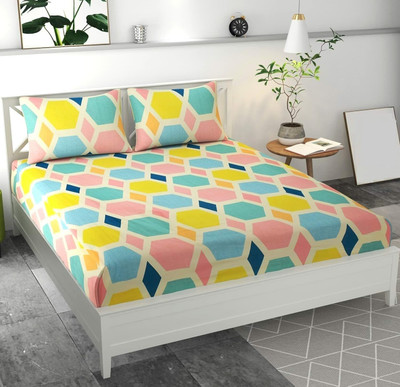 Dahlia 200 TC Polycotton Double Printed Fitted (Elastic) Bedsheet(Pack of 1, Wine)