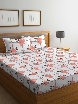 Klotthe 300 TC Polycotton Double Printed Fitted (Elastic) Bedsheet(Pack of 1, FloralRed)